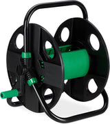 Relaxdays Enrollador de Manguera, Enrollador de Manguera de Agua Vacía, para Manguera de Jardín de 30m 1/2", Alto-Ancho 39 x 43 x 30 cm, Negro-Verde