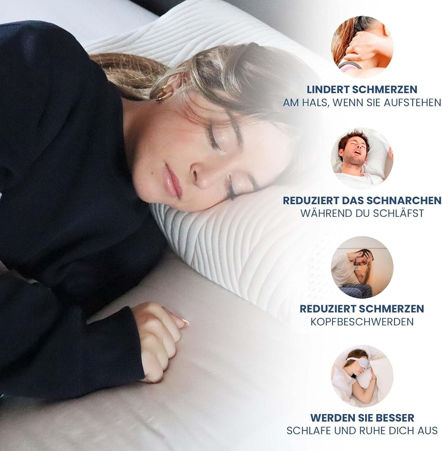 Valentia Medical Almohada de espuma viscoelástica para el cuello Almohada ortopédica para el dolor de cuello Almohada de espuma viscoelástica para el cuello Funda lavable ultra suave Almohadas ortopédicas cervicales Naty Shop