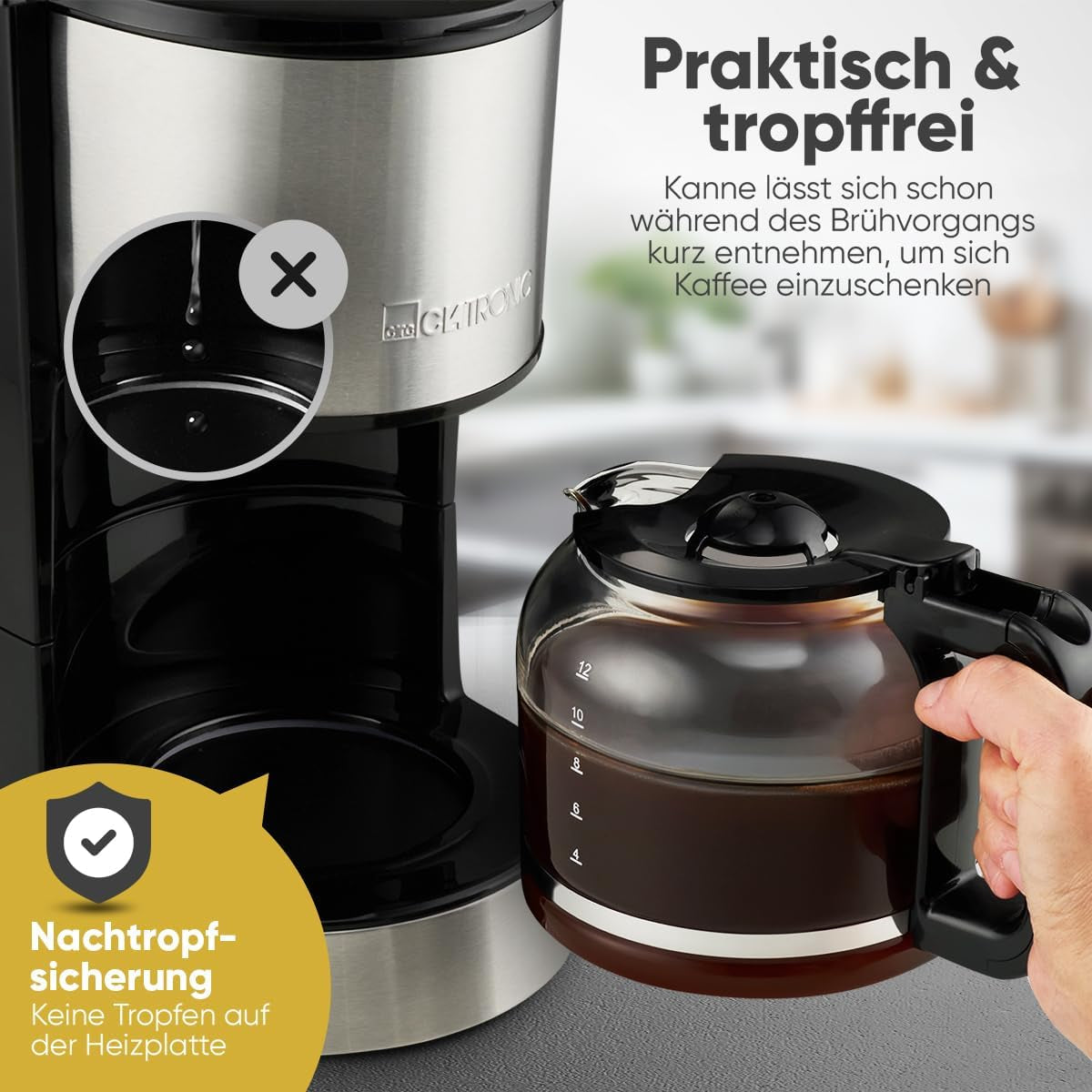Cafetera espresso con filtro Clatronic® | para 12-14 tazas | Cafetera espresso con filtro | Caja de acero inoxidable | Antigoteo | Café expreso | Cafetera espresso con filtro | 800W | KA 3808