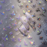 2 Blätter Schmetterling Nagelsticker Selbstklebend,Muschel Glitzer Nail Art Mariposas Adhesivos para uñas Lila Grau Schmetterlinge Nagelaufkleber Relieve Láser Mariposas Nagel Adhesivo Nageldesign Zubehör