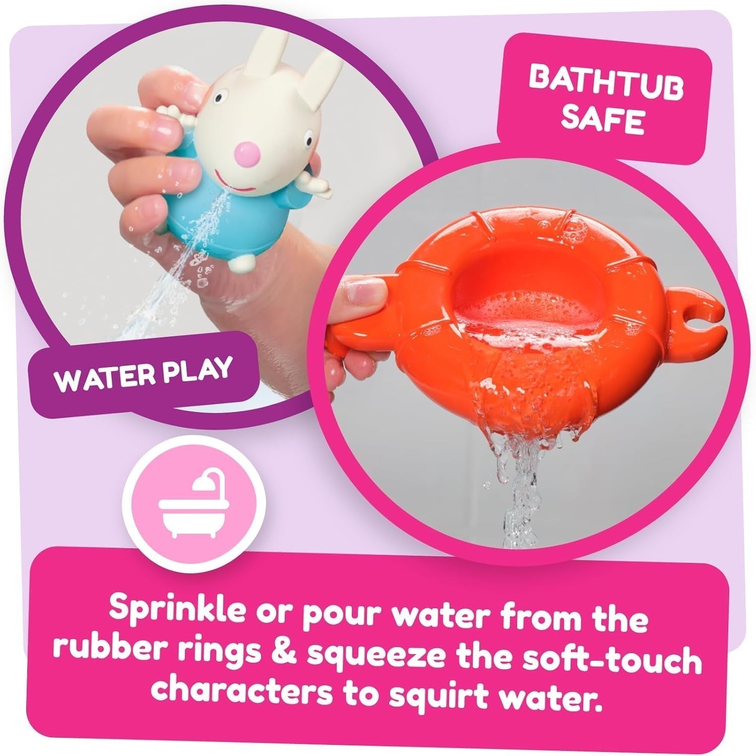 Tomy Toomies Peppa's Pool Party - 5 vasos con aro conector con 5 juguetes para niños Peppa Pig & Friends Water Squirter - juguetes de baño +18 meses - Juguetes de baño y piscina para niños Bebe Toys Naty Shop