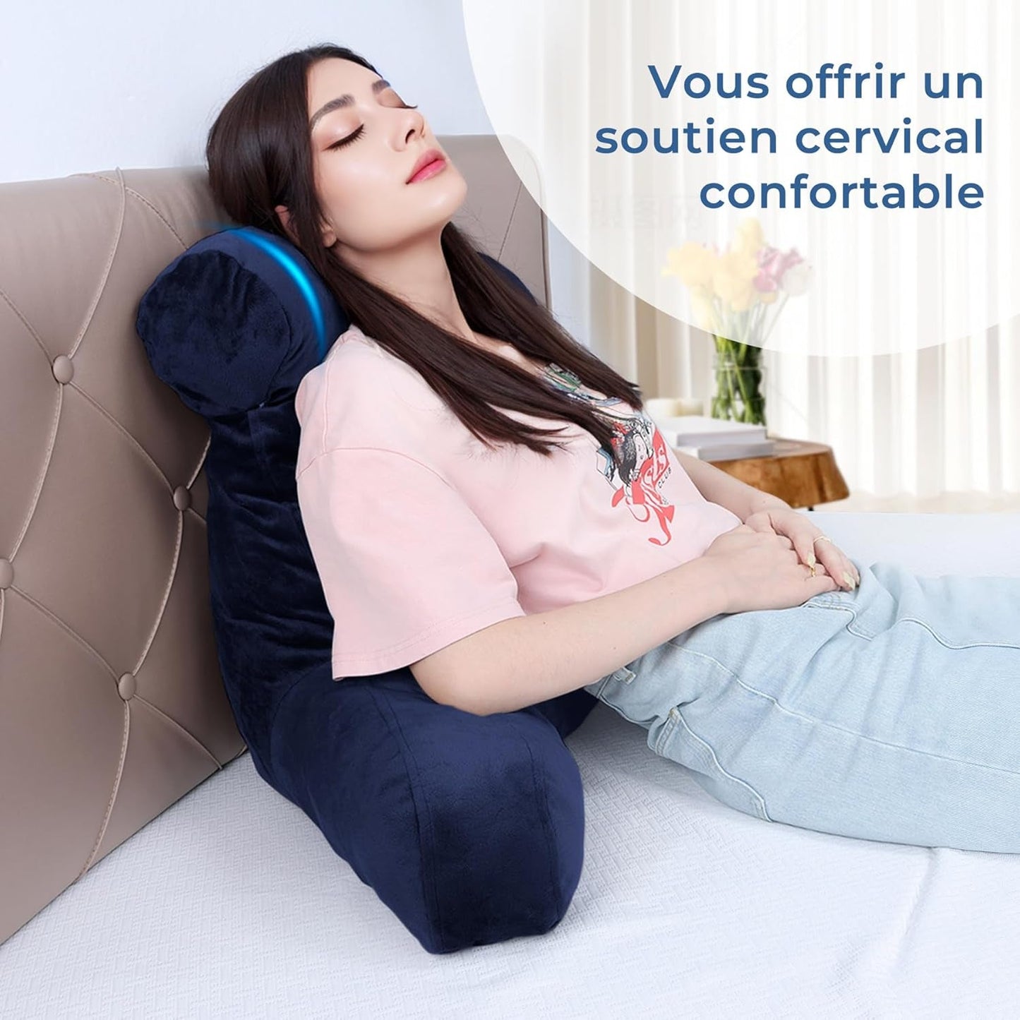 Almohada de lectura ergonómica INFANZIA con reposabrazos y respaldo, azul marino