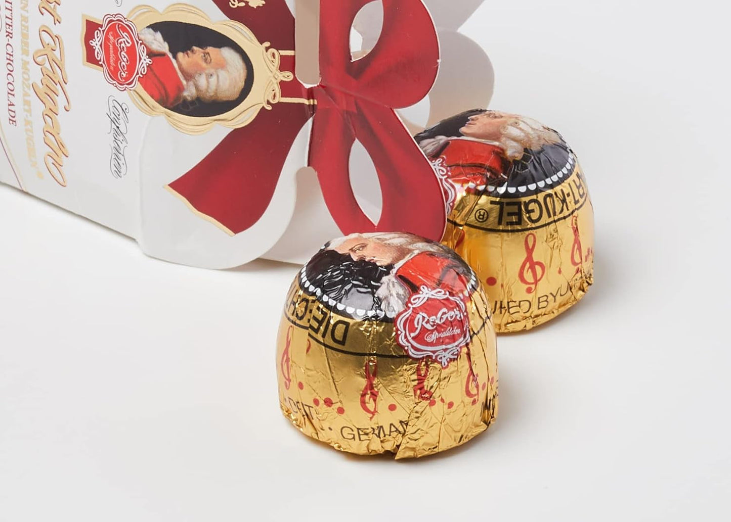 Rebel, Duet Mozart Kugeln, paquete de 2, bolas de Mozart de chocolate negro rellenas de pistacho y mazapán, turrón de almendras y avellanas, 40 g (2 bolas de Mozart)