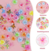 YICH Nail Charms Nägel Charms 50 Piezas Flores 3D + 50 Piezas Schmetterling 3D, Summer Nägel Deko Set Schmetterling/Flores Nail Art Nailart
