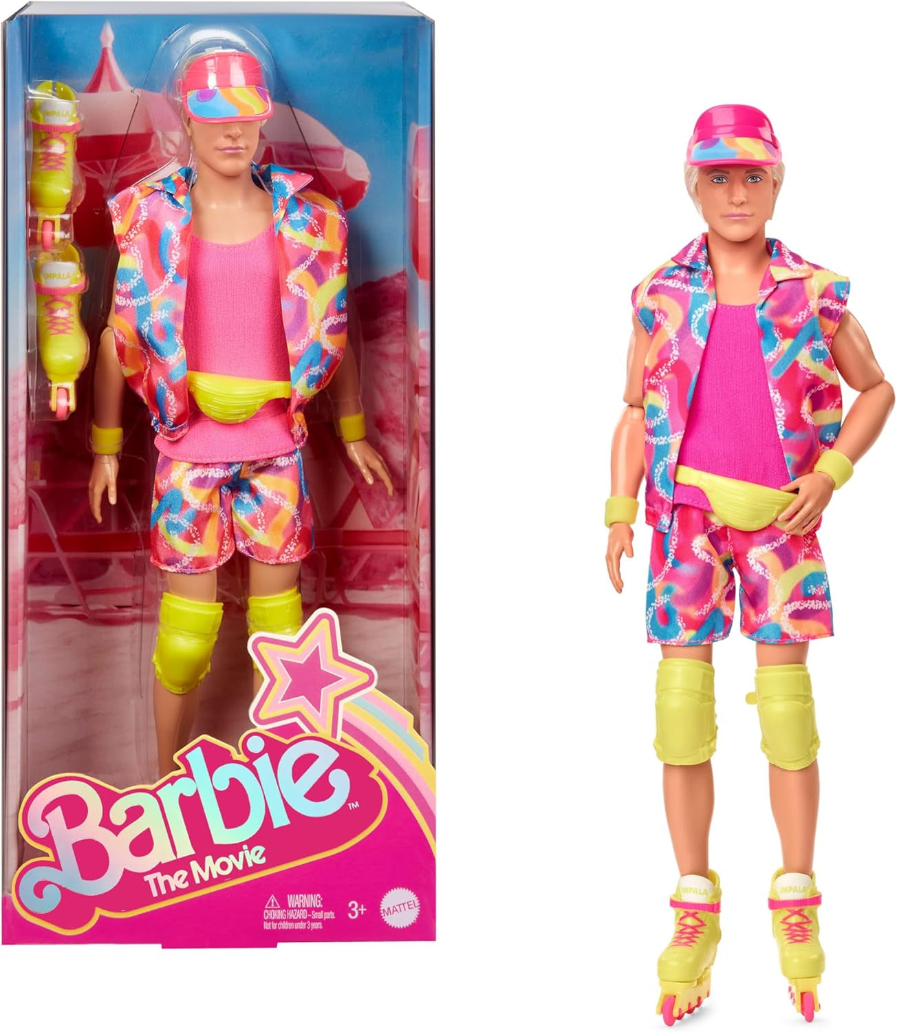 Muñeca Barbie Ken coleccionable de película con traje de patinaje de estilo retro y patines en línea, JBJ51, [Multicolor]