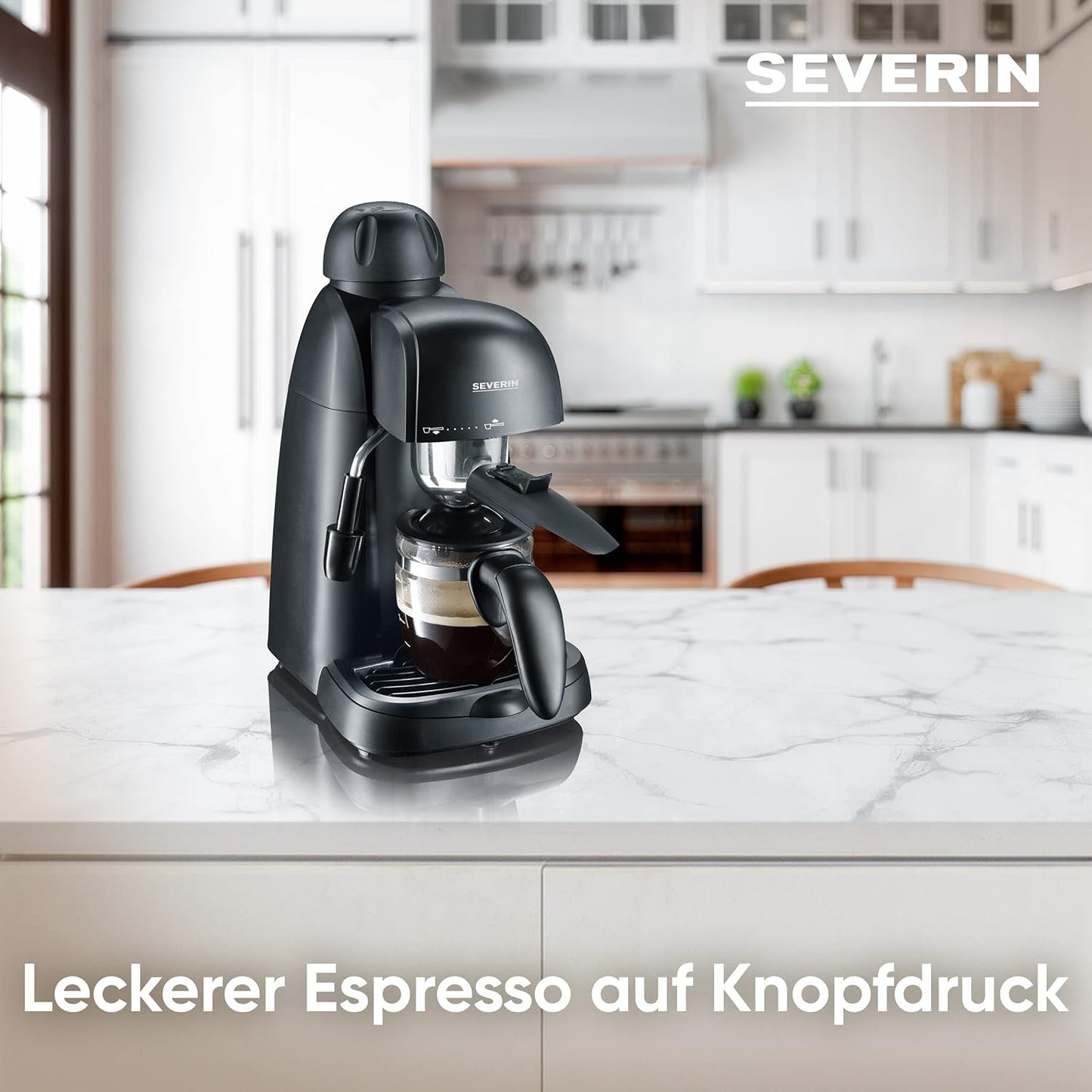 SEVERIN KA 5978 Cafetera espresso (incluye tazón para servir y cuchara dosificadora, hasta 4 tazas) negra, Estándar