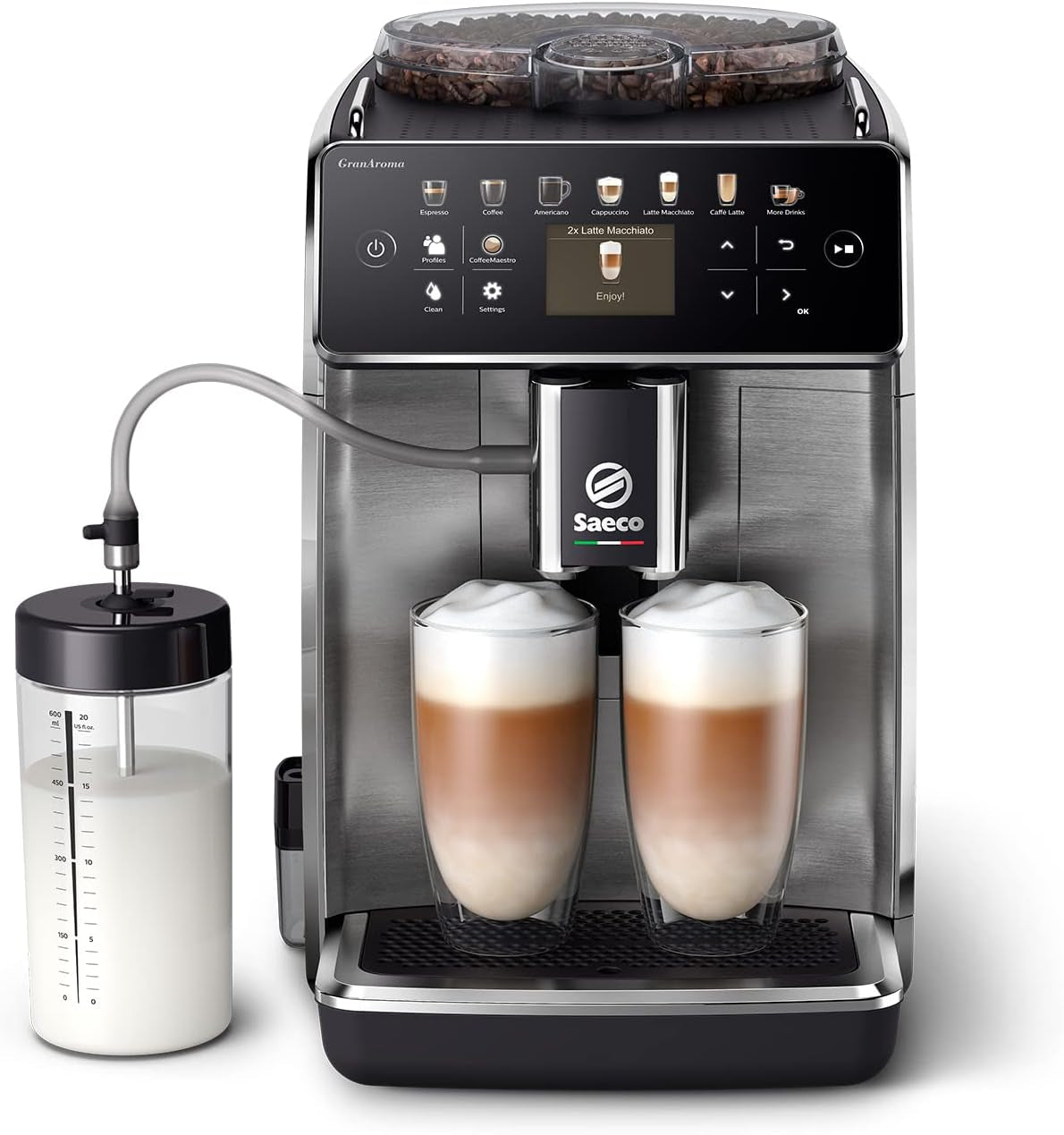 Saeco GranAroma Cafetera espresso automática - 14 especialidades de café, pantalla a color intuitiva, 4 perfiles de usuario, molinillo de cerámica, 1500 W (SM6580/10)