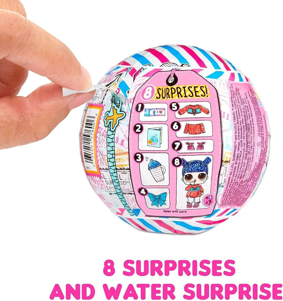 Jajaja ¡Sorpresa! World Travel Tots - Muñeca de moda con 8 sorpresas - Mensaje secreto, moda, accesorios y más - Coleccionable, surtido aleatorio - Regalo para niños de 4 años en adelante