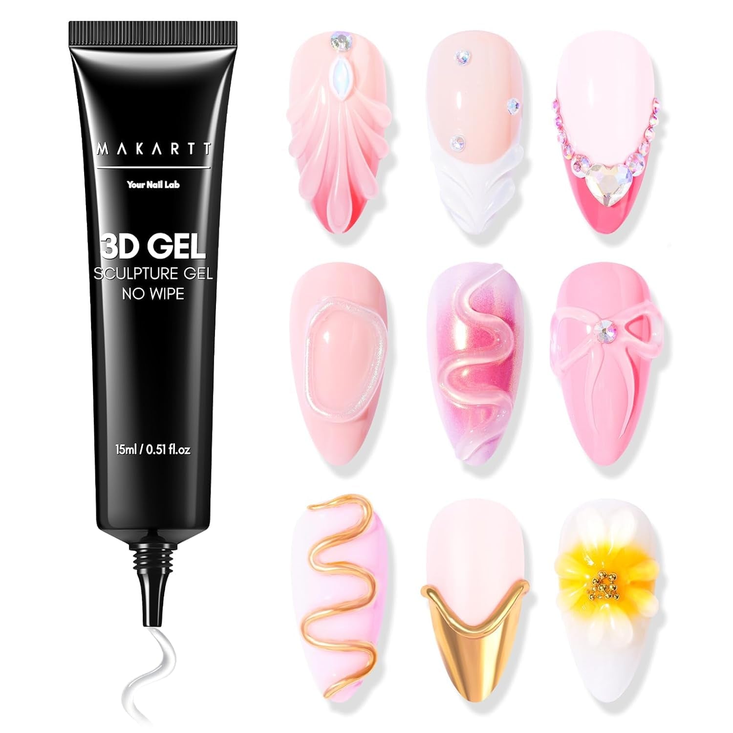 Makartt 3D Nail Art Gel - Gel de pegamento de diamantes de imitación 15G para llaveros de uñas, gel multifuncional para escultura de uñas para diseño de uñas DIY, escultura de uñas modelado de uñas en casa (transparente)