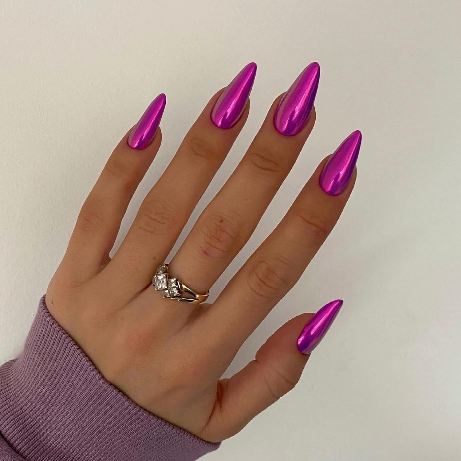 Uñas Cromadas Autoadhesivas - Pegamento Con Brillo Marrón Almendra Mediano En Las Uñas Uñas Postizas Con Brillo Pegamento En Uñas Artificiales Uñas Acrílicas Esmaltadas Para Mujeres 24 Piezas