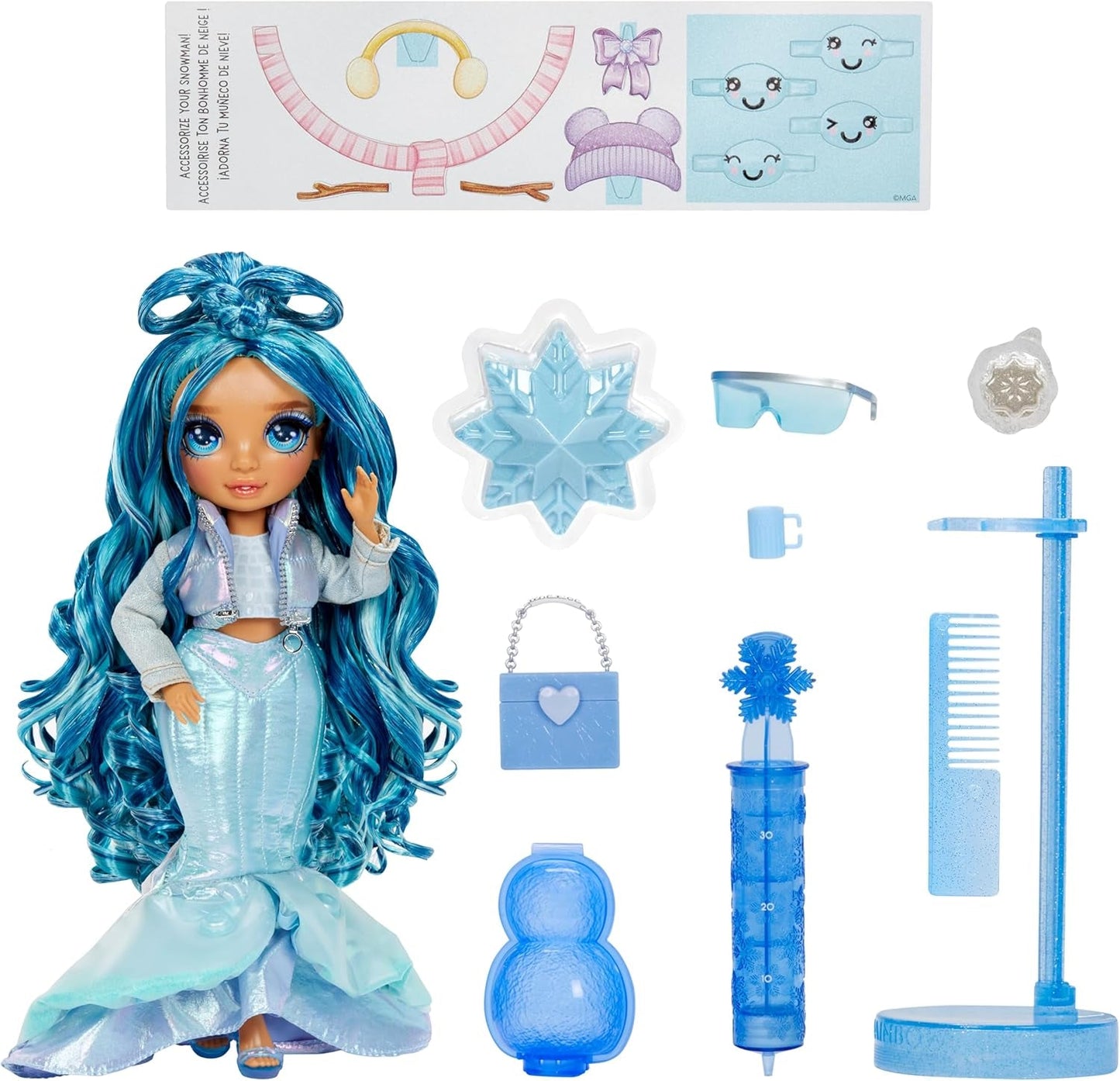 Rainbow High Winter Wonderland - Skyler (azul) - Muñeca de nieve mágica oculta de 28 cm con juego de muñeco de nieve, adecuada para niños y coleccionistas de 4 a 12 años Naty Shop Dolls