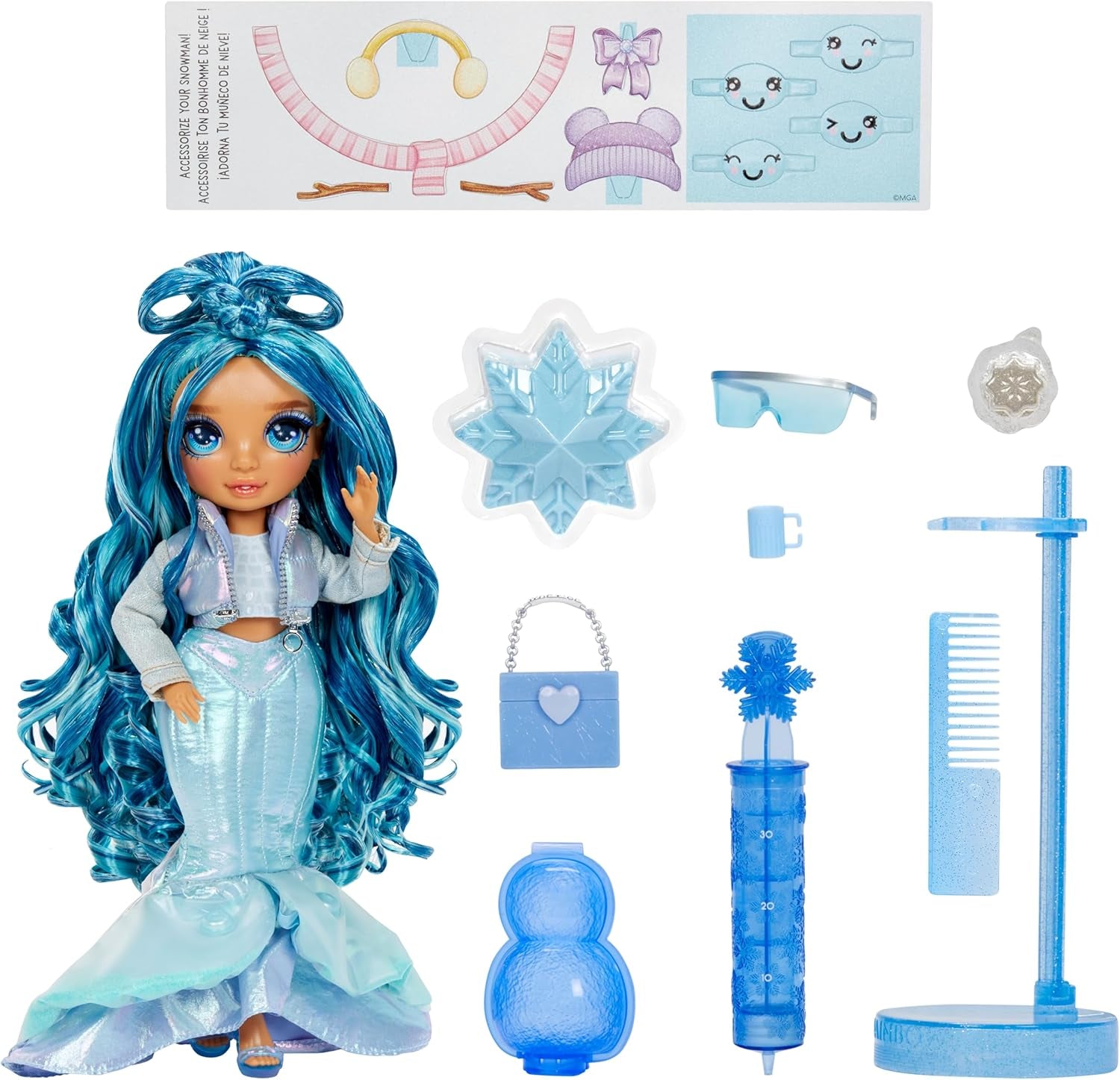Rainbow High Winter Wonderland - Skyler (azul) - Muñeca de nieve mágica oculta de 28 cm con juego de muñeco de nieve, adecuada para niños y coleccionistas de 4 a 12 años Naty Shop Dolls