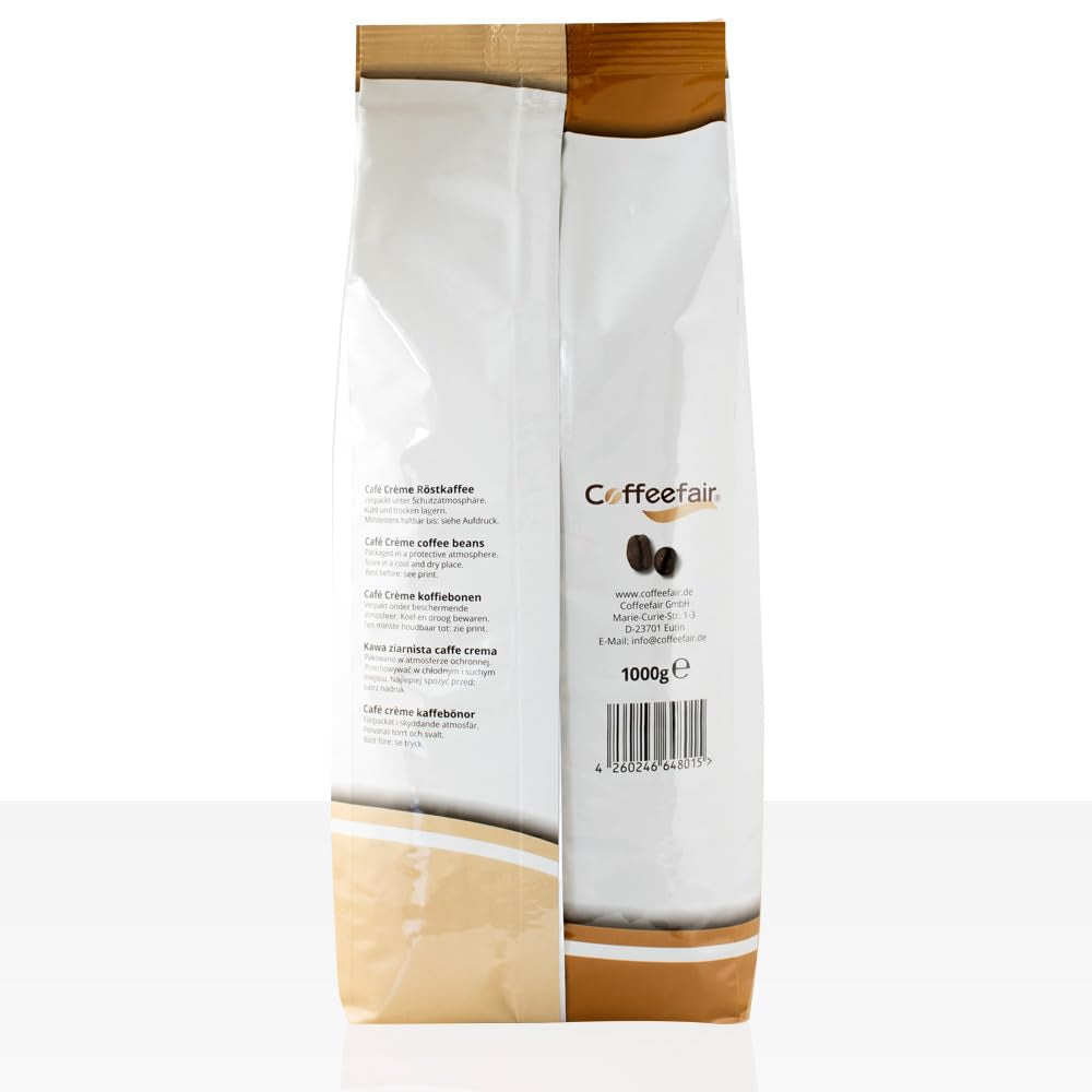 Coffeefair Cafe Creme Kaffeebohnen in Barista Qualität - 1kg para Kaffeevollautomaten, Mischbohne for Kaffee oder Espresso verwendbar, schonende Trommelröstung