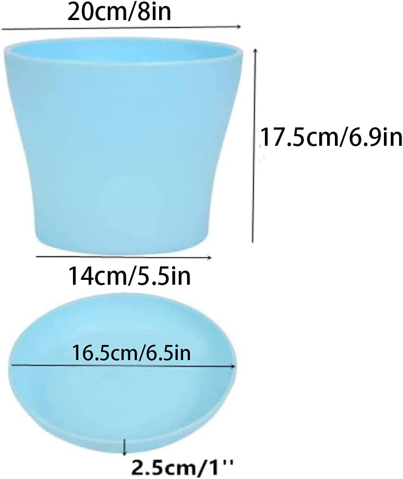 Macetas Grandes de Plástico de 20 Cm con Platillos, Macetas Blancas con Riego Automático con Platillos, Macetas de Plántulas de Plástico, Macetas Engrosadas para Plantar en Interiores y Exteriores (6 Piezas)