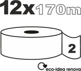 Papel higiénico Renova Jumbo BLK, 12 rollos a 170 M, papel blanco, 2 capas