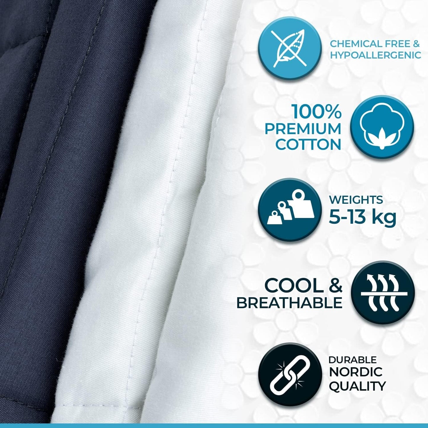 Manta lastrada para adultos 150 X 200 Cm, 7Kg - Manta lastrada para sueño profundo, manta pesada, manta terapéutica 100% algodón, manta relajante Edredón Oeko-Tex® 100 Camas y Mantas Estándar Polar Night