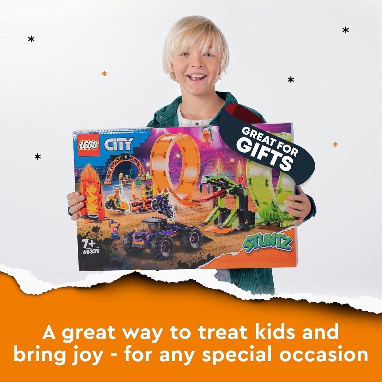 LEGO 60339 City Stuntz Show de Stuntz, Set de Doble Bucle, Incl. rampa, camión monstruo, motocicleta 2X y 7 minifiguras, juguete para niños mayores de 7 años Juegos de construcción Besuche den LEGO-Store