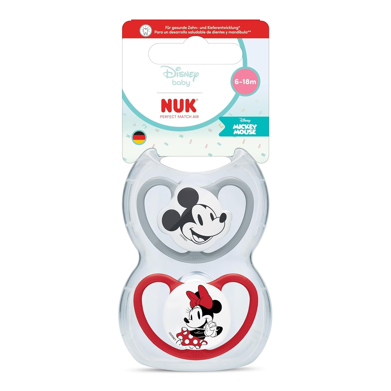 Chupetes NUK Perfect Match Air para bebés | 6-18 meses | Chupetes de ortodoncia que favorecen la circulación del aire y previenen erupciones provocadas por la saliva | 95% de aceptación por parte de los bebés** | Minnie Mouse de Disney | Paquete de 2