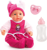 Funktionspuppe Hello Baby mit Geräuschen, bewegt den Mund, interactivo Puppe, Babypuppe, mit Zubehör, 46cm, rosa
