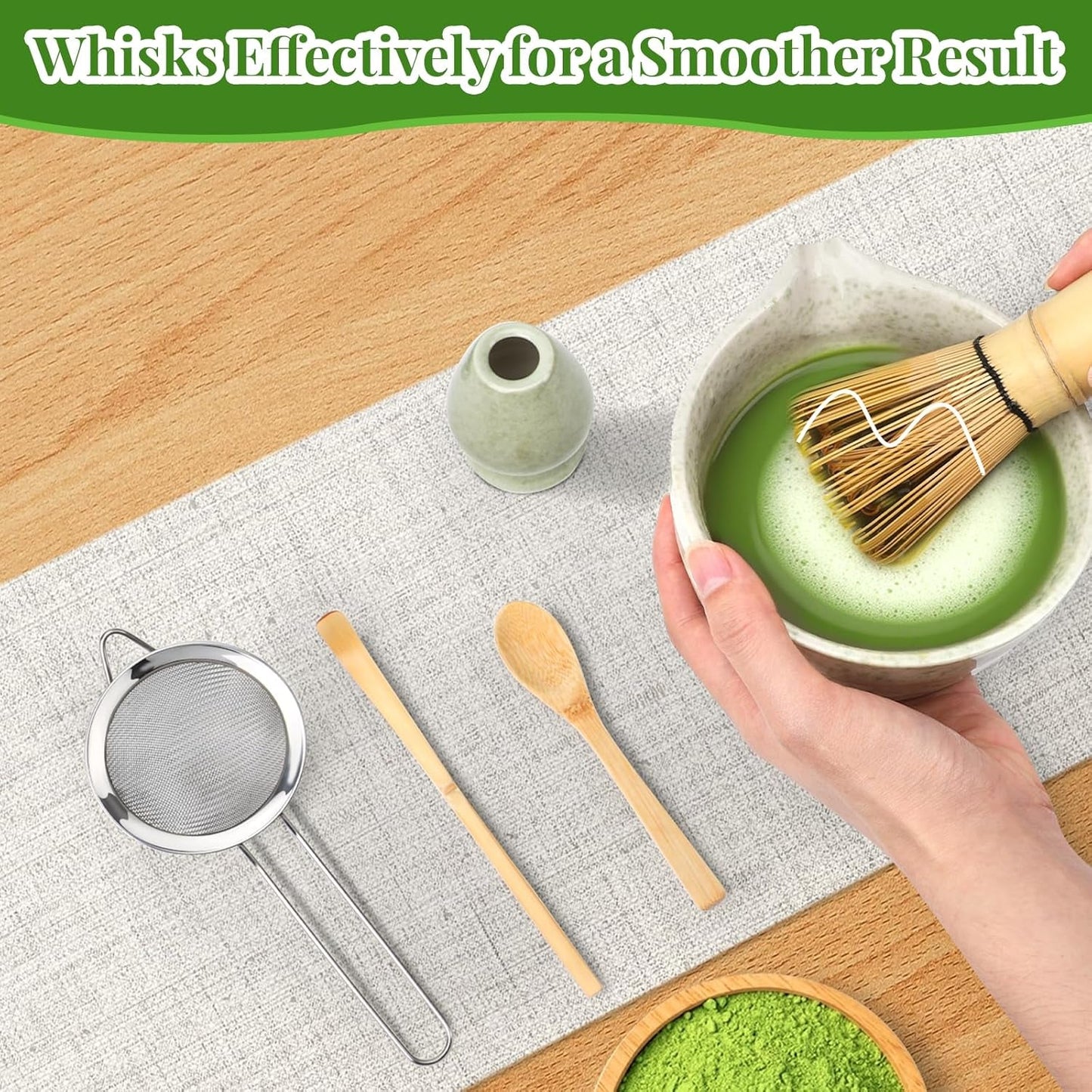 Alyvisun Matcha Set, Juego de té Matcha de 5 Piezas con Tetera Matcha y Soporte para té Matcha, Cucharadita, Juego de té Matcha para Amantes del Matcha, Ideal para Principiantes y entusiastas