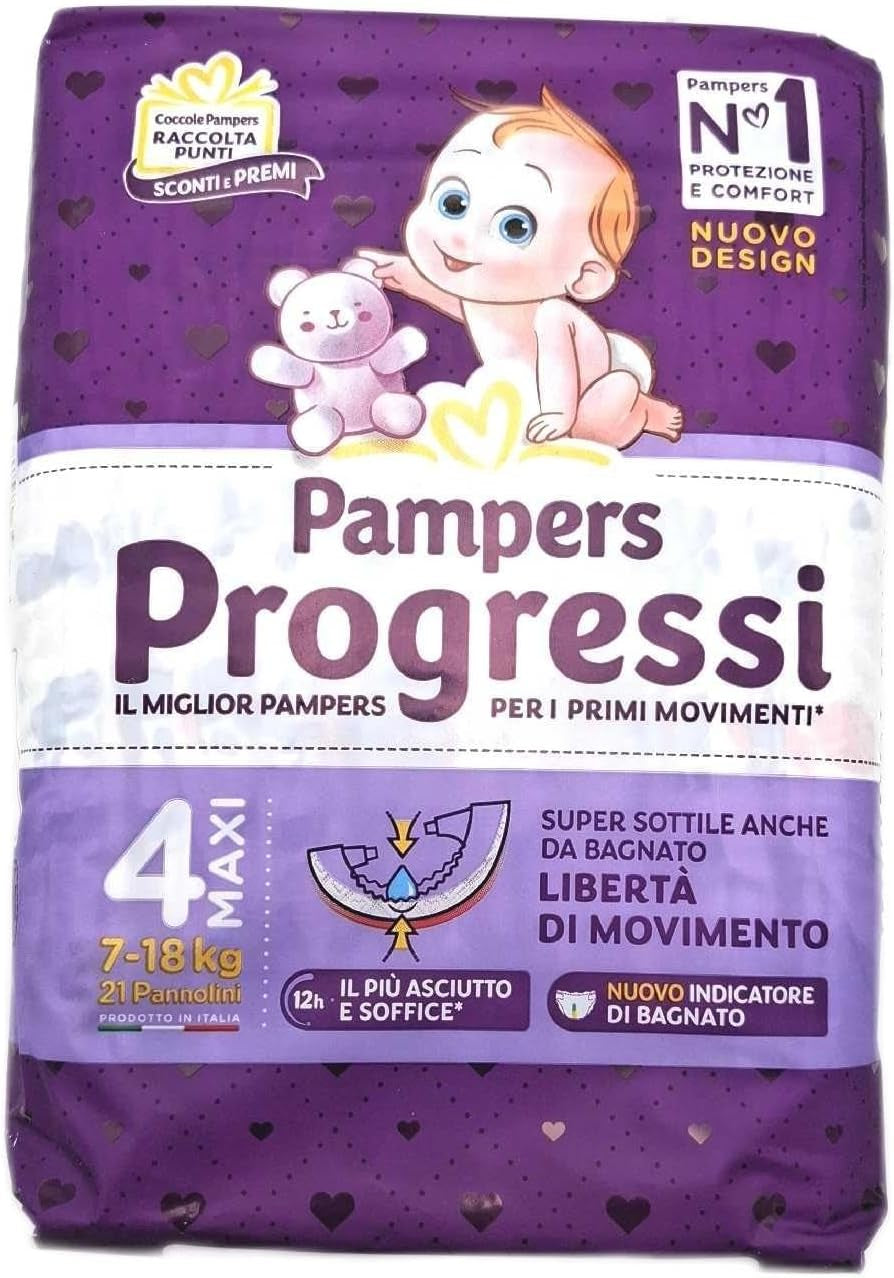 Pañales Pampers Progressi Maxi + 500 puntos extra de abrazo, talla 4 (7 – 18 kg), 126 pañales (talla estándar)