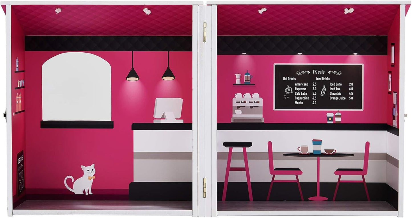 Teamson Kids - Casa de muñecas Dreamland City Café 30cm - Rosa/Blanco/Negro
