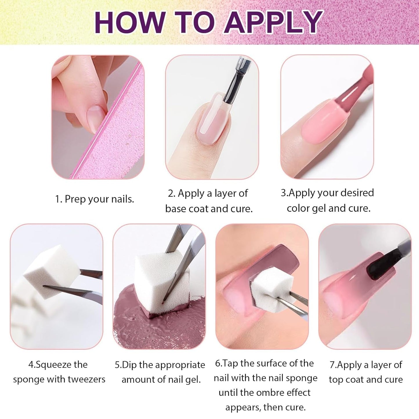 Gel de pintura degradada, 12 colores de esmalte de uñas de gel Ombre con 100 esponjas de uñas y 4 garras de metal para manicura francesa DIY Nail Art, Set I