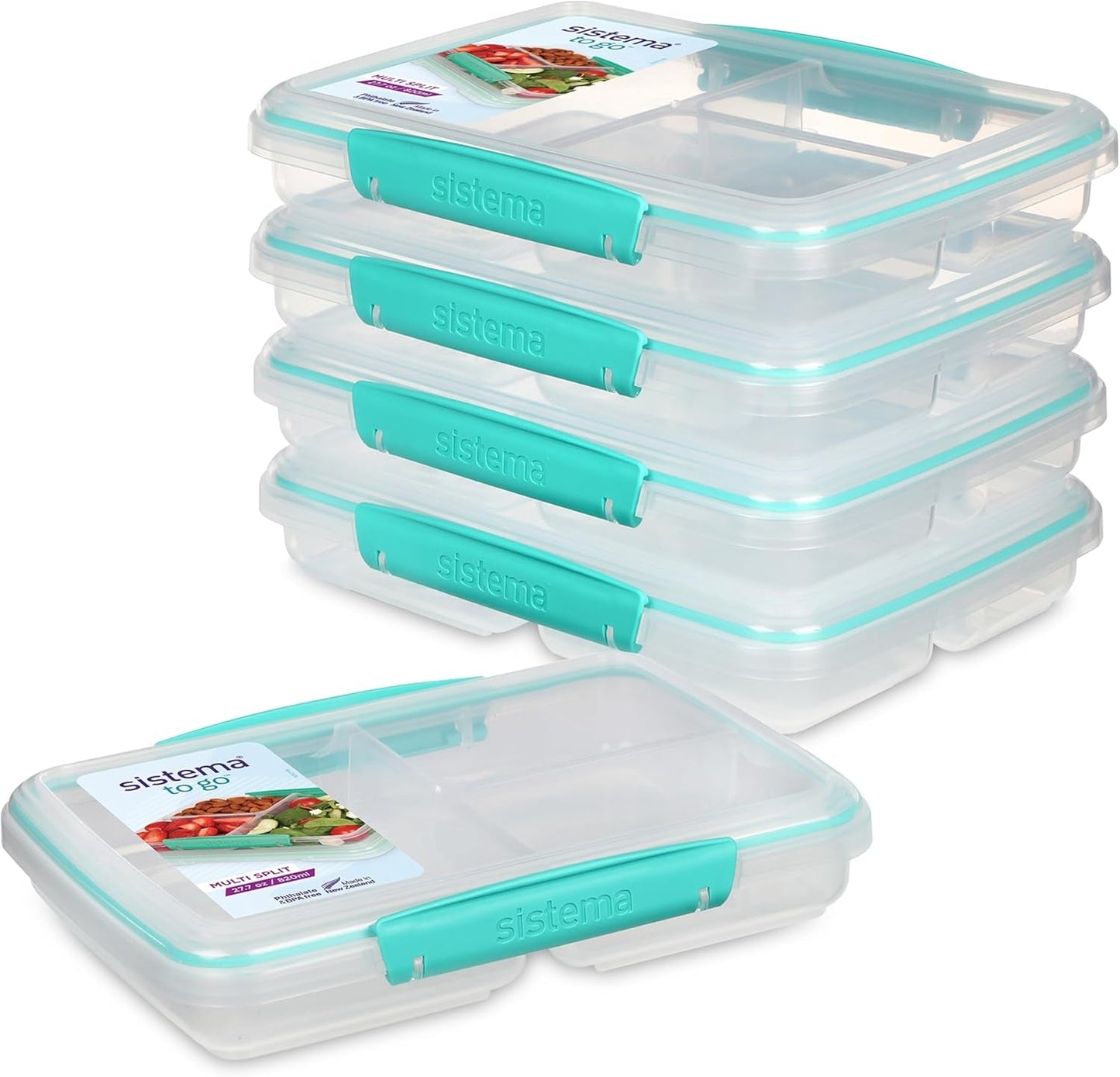 Contenedores de almacenamiento de alimentos con sistema Nest IT Cajas de preparación de comidas | Contenedores herméticos de almacenamiento de 1,9 litros con TRES compartimentos y tapas | Sin BPA | Verde | 5 Piezas Cajas Para Conservar Alimentos Naty Shop 5 X 820 Ml