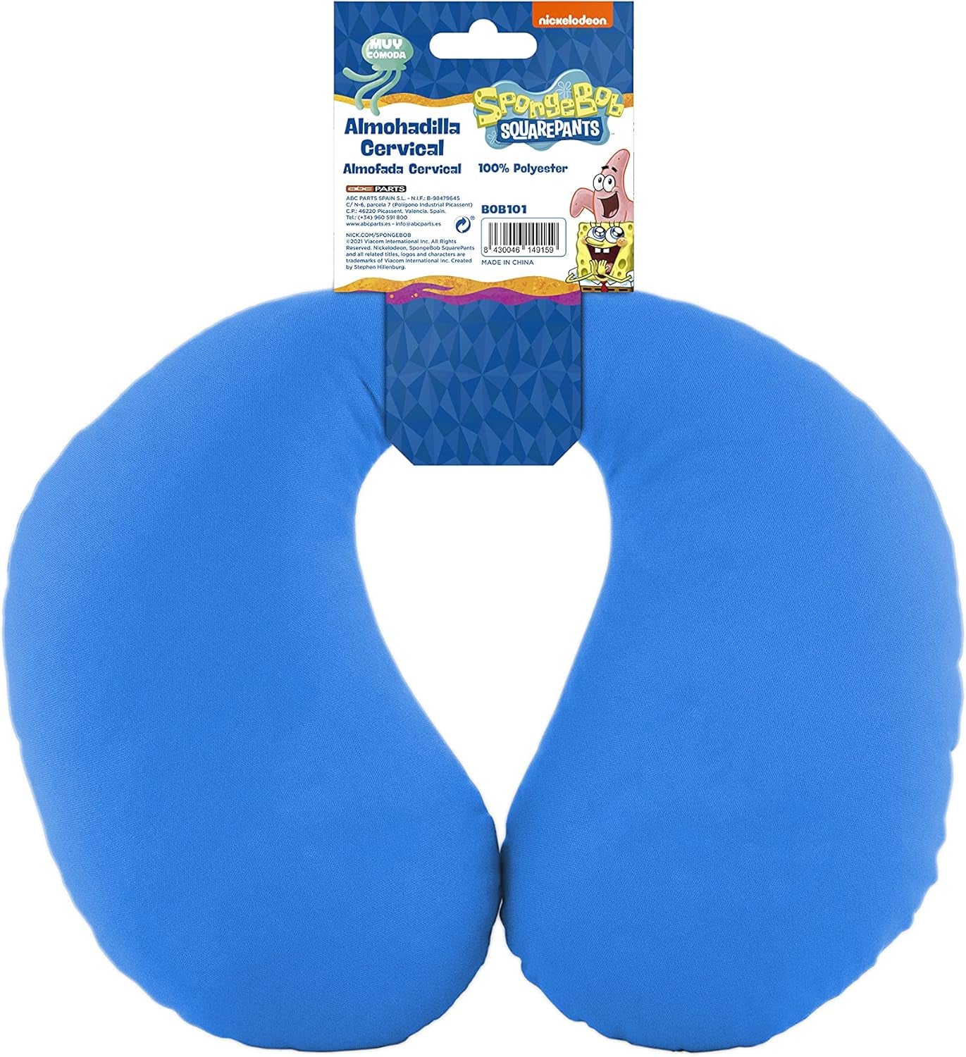 Bob Esponja Almohada cervical Bob Esponja para niños. Viaje súper cómodo, almohadas de viaje azules Naty Shop