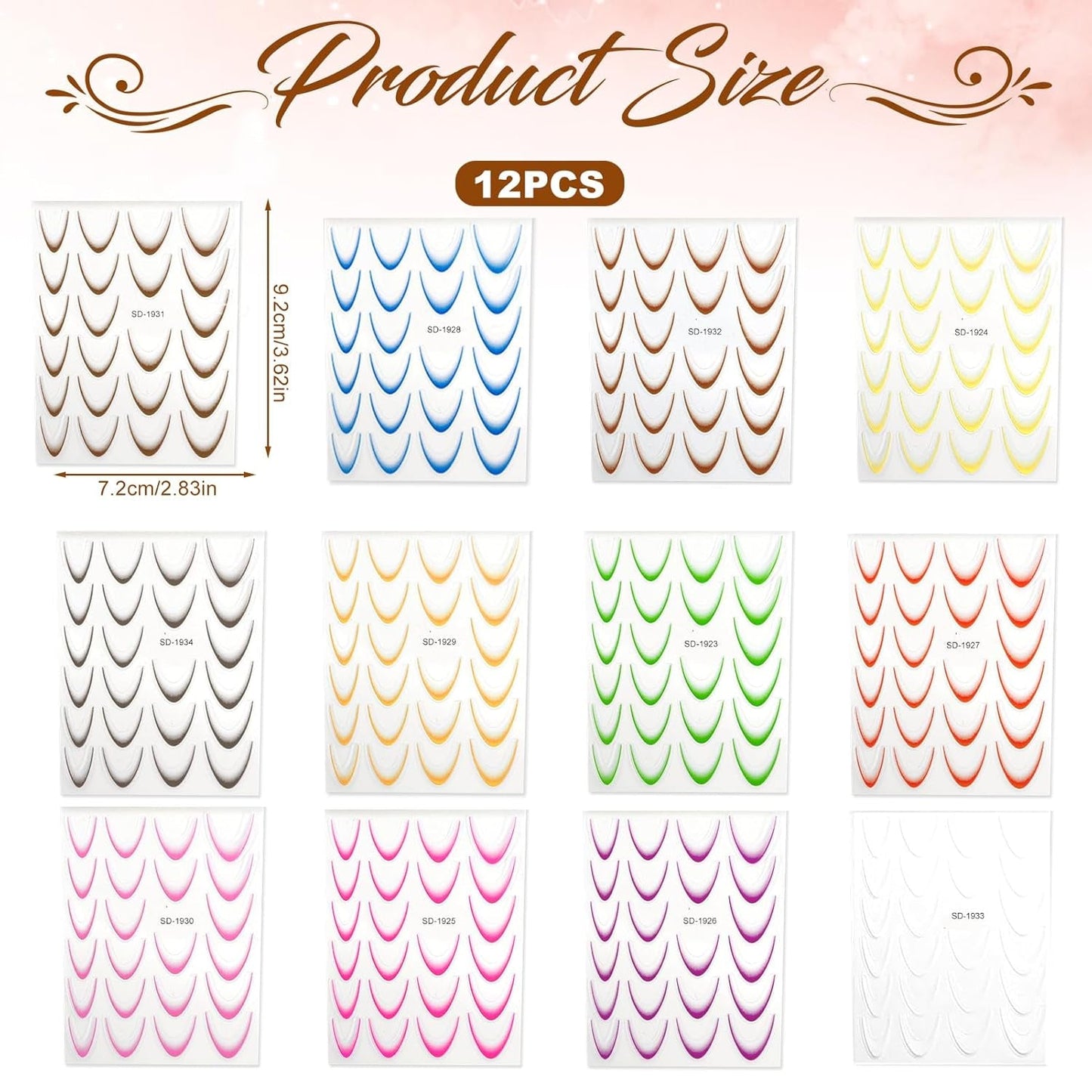 12 Stück French Tip Nagelsticker Selbstklebend Bunte French Nails Schablone Nagelaufkleber Nail Art Stickers Nageldesign DIY Nägel Zubehör (12 colores)