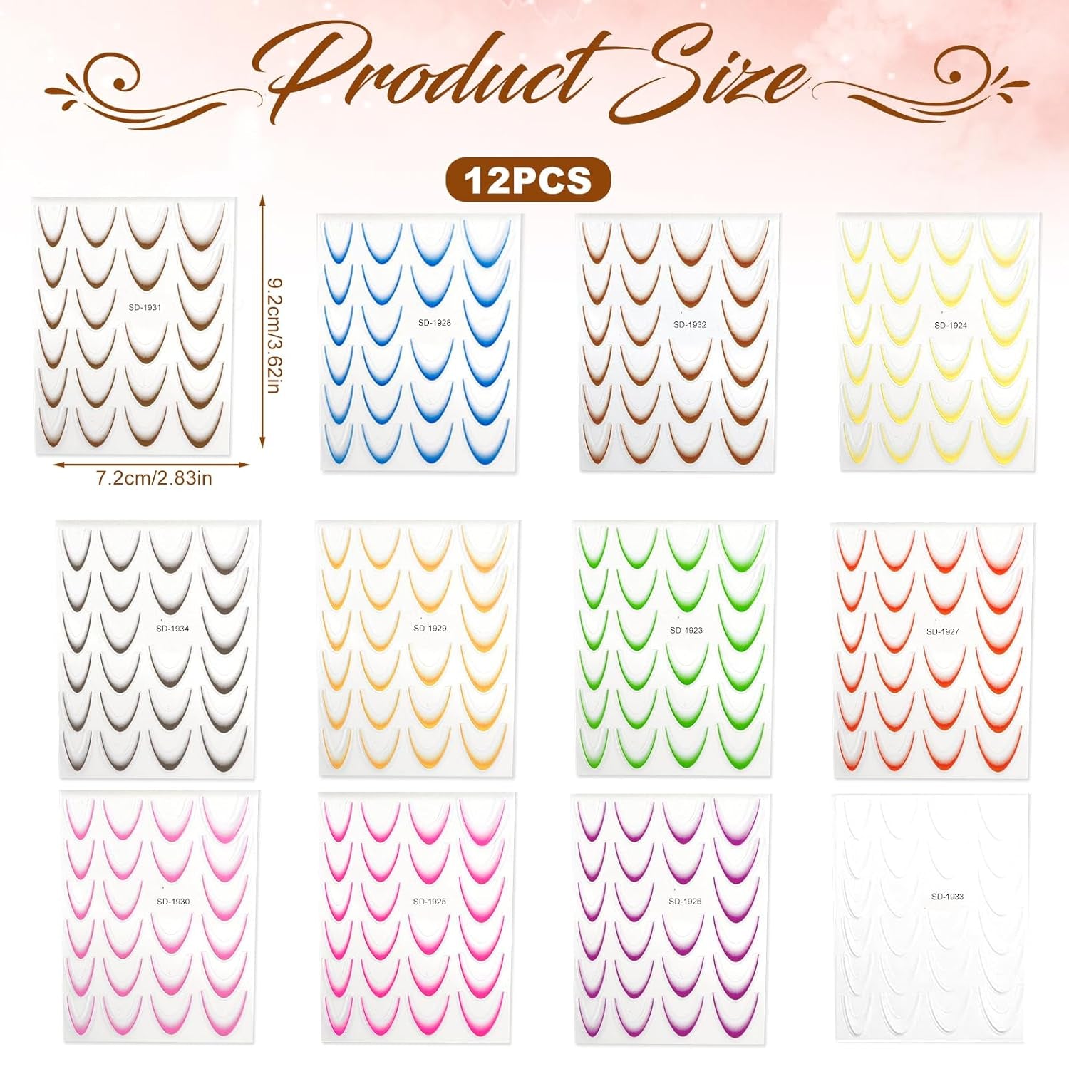 12 Stück French Tip Nagelsticker Selbstklebend Bunte French Nails Schablone Nagelaufkleber Nail Art Stickers Nageldesign DIY Nägel Zubehör (12 colores)
