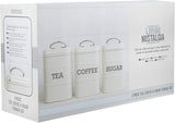 KitchenCraft Living Nostalgia Juego de 3 tarros de almacenamiento para té, azúcar y café en caja de regalo, acero, crema envejecida, 11 cm x 11 cm x 17 cm, cajas de almacenamiento de alimentos azul vintage Naty Shop