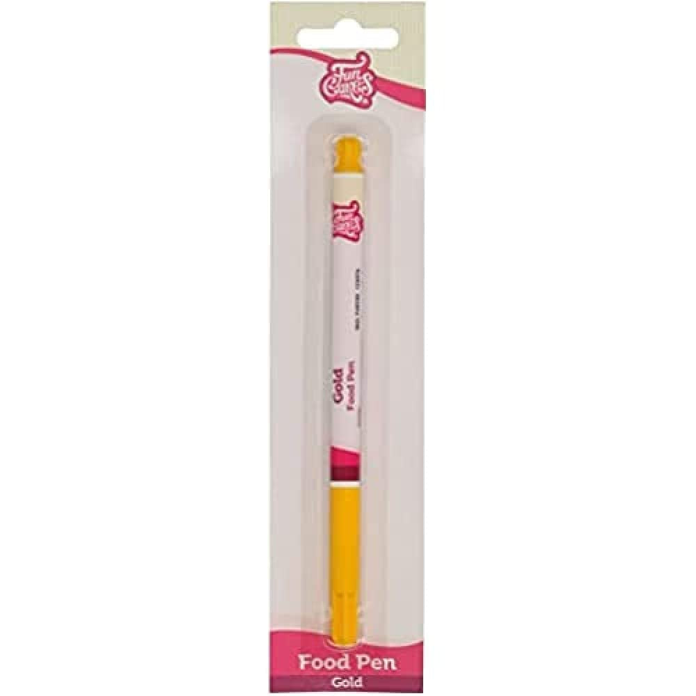Funcakes Food Pen Gold: Rotuladores colorantes alimentarios, punta flexible para trazos gruesos y finos, rotulador comestible para galletas, tartas, fondant y más, ideal para personalización, certificado Halal