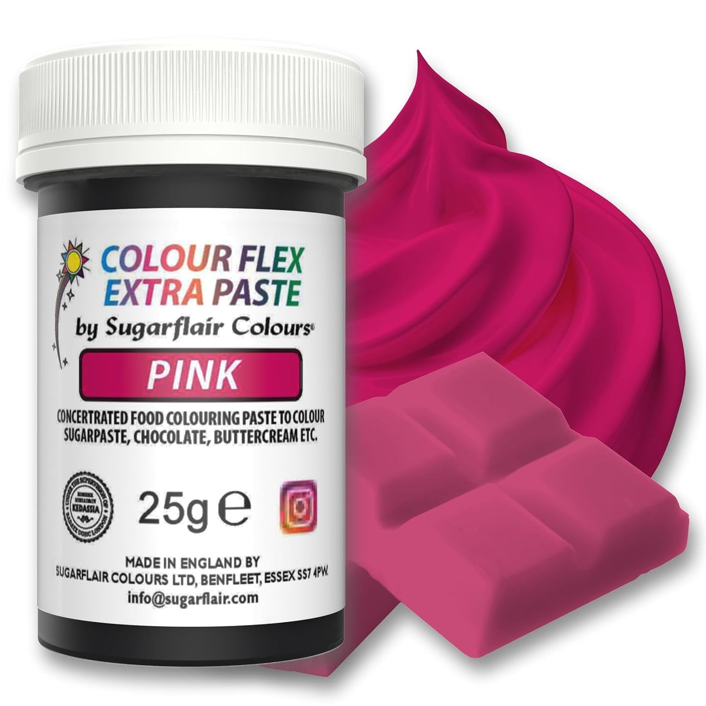Pasta colorante alimentaria Sugarflair Colourflex Extra Pink Paste - Colorante alimentario comestible para crema de mantequilla, chocolate, pasta de azúcar, glaseado, fondant, mezclas para pasteles, masa y más - 25 g