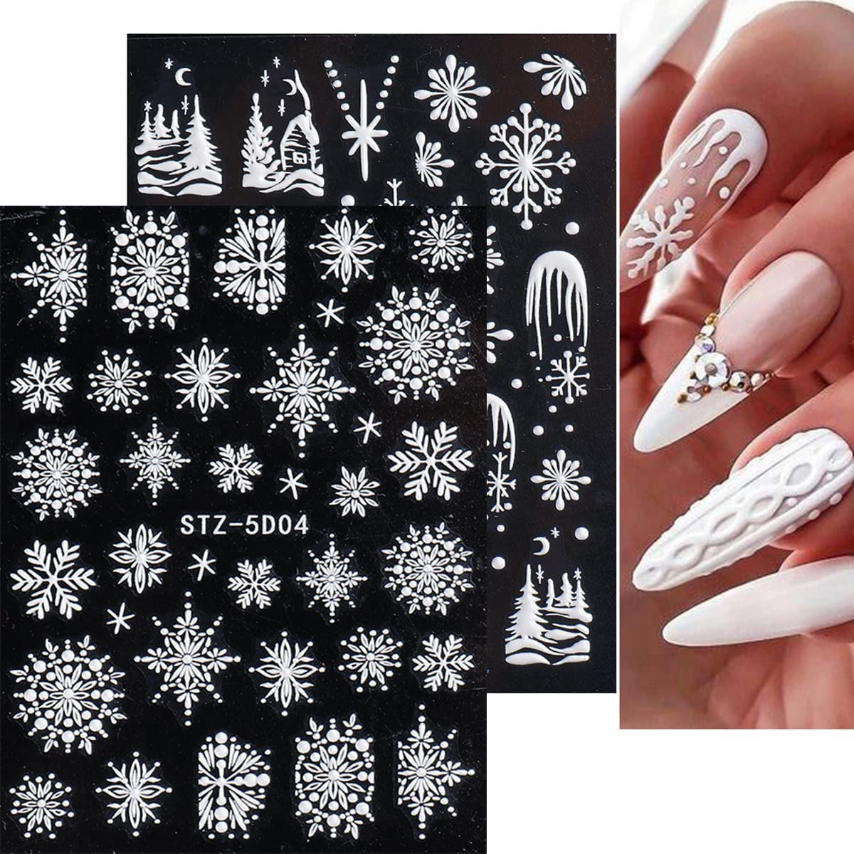 4 Blatt 3D Nagelsticker Weihnachten Nagelaufkleber Navidad 5D Stereoskopisch Selbstklebend Schneeflocke Schneemann Nail Art Sticker Dekoration Nageldesign Zubehör