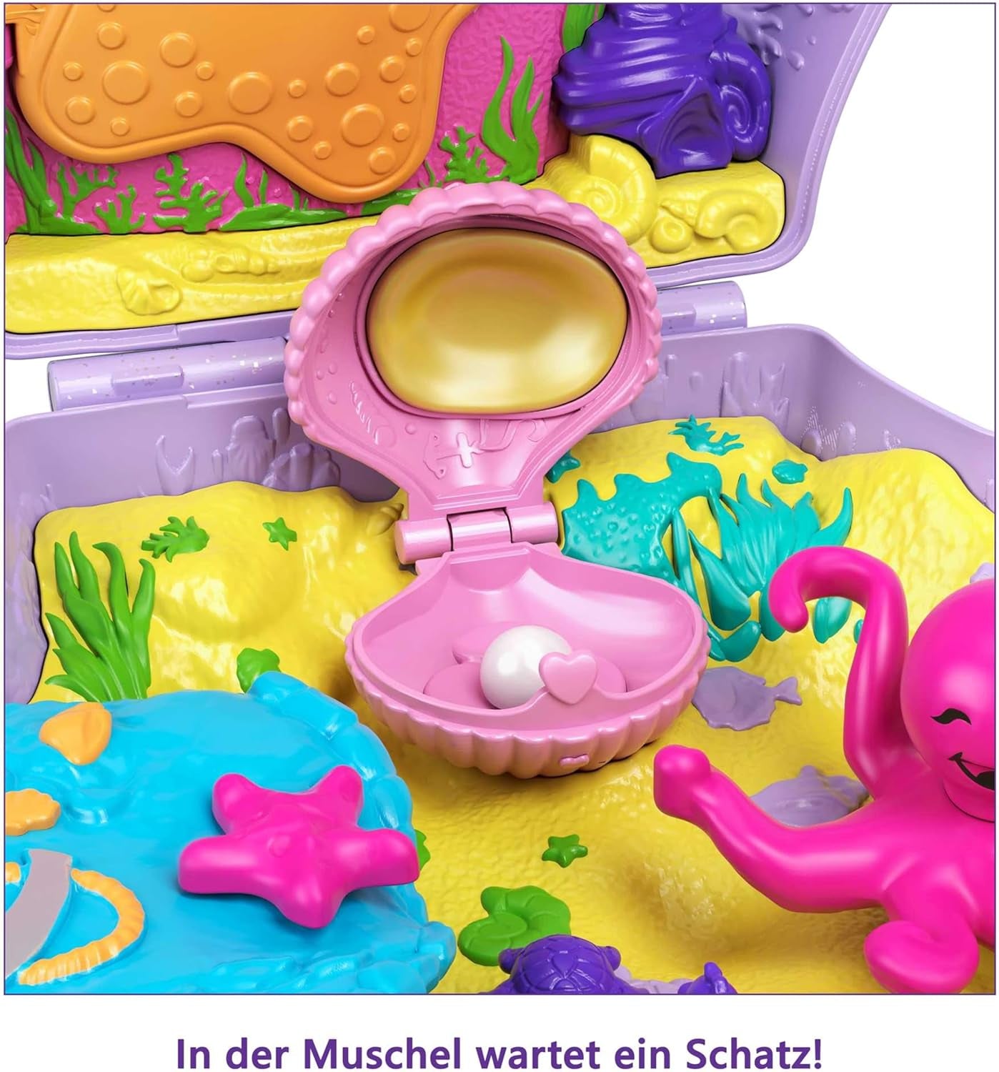 Polly Pocket Caja de almacenamiento Bolsa de conchas marinas con 2 muñecas y 1 submarino Juguete de sirena Polly Pocket a partir de 4 años GNH11