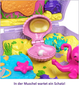 Polly Pocket Caja de almacenamiento Bolsa de conchas marinas con 2 muñecas y 1 submarino Juguete de sirena Polly Pocket a partir de 4 años GNH11