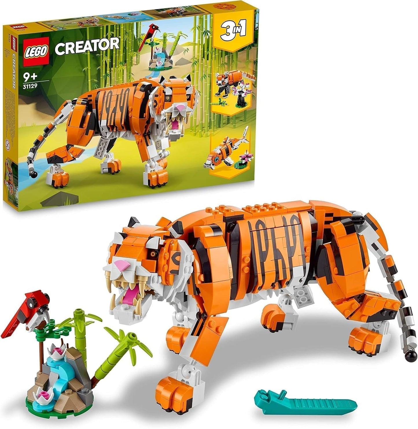 LEGO 31129 Creator Majestic Tigre, Panda o Pez Juego de Figuras de Animales 3 en 1 Juguete para Niños Niños y Niñas Juegos de Construcción de Juguetes de Animales Besuche den LEGO-Store Single