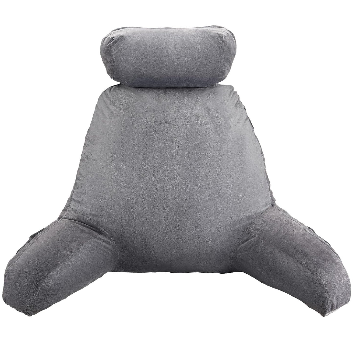 VEVOR Almohada de lectura, almohada de cama (grande) con reposacabezas desmontable, almohada trasera de 3 bolsillos y tela de terciopelo corta lavable y espuma viscoelástica triturada, lateral con asa, para ver televisión, leer, jugar