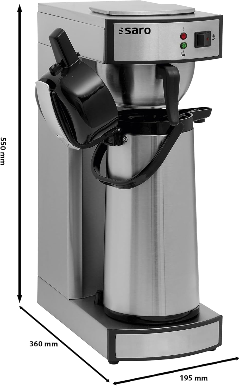Cafetera espresso Saro, incluida jarra con bomba aislada de acero inoxidable – 2,2 l – Tiempo de preparación aprox. 5–6 min – protección al funcionar sin agua – 2.069 kW – modelo THERMO 24