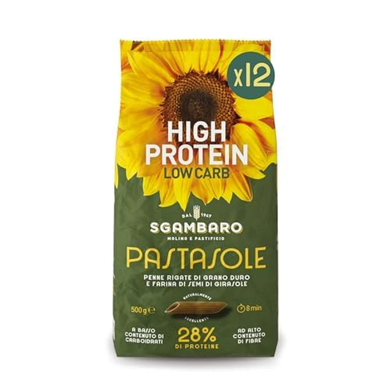 PASTASOLE , Penne Rigate mit Hartweizengrieß aus 100% italienischem Anbau und Sonnenblumenkernmehl - 500g - Alto en proteínas, bajo en carbohidratos, Hoher Ballaststoffgehalt