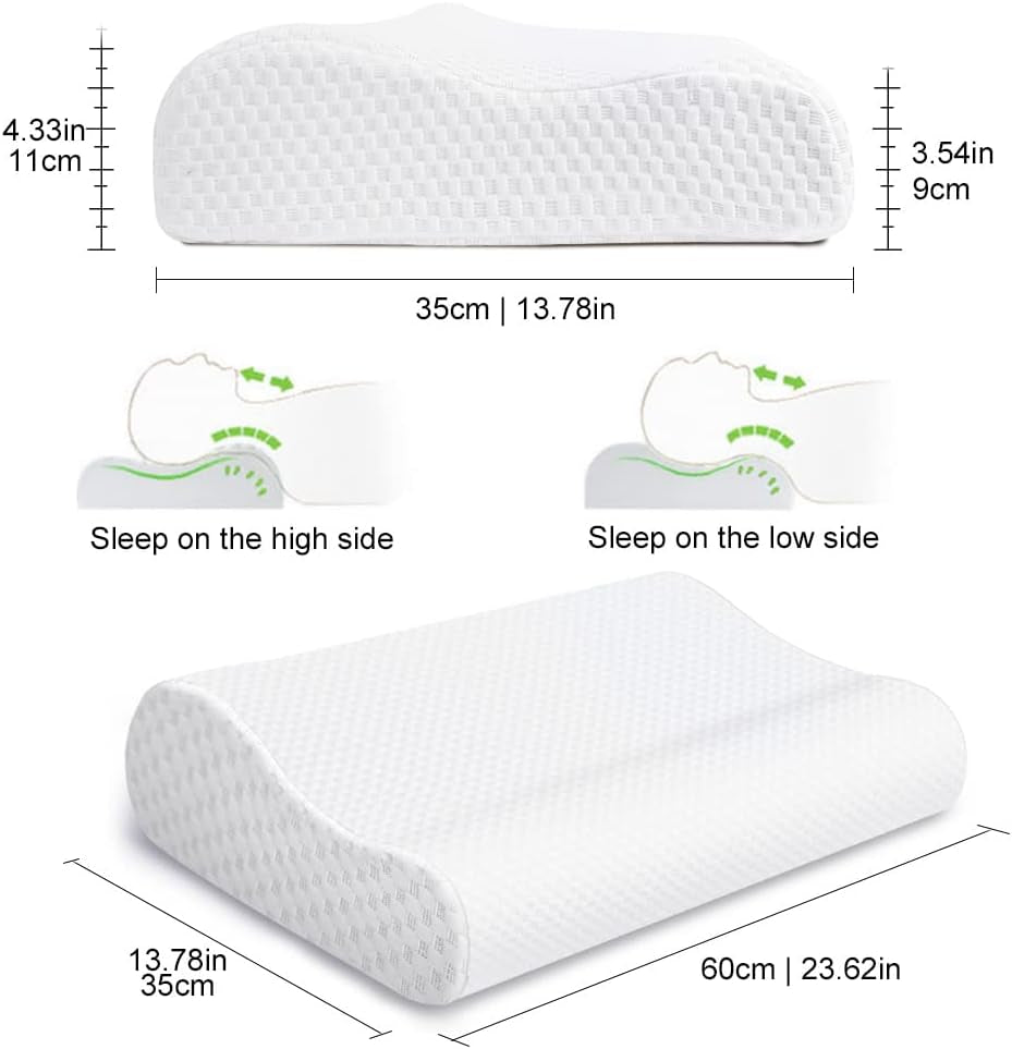 Findigit Health Almohada, Almohada Viscoelástica, Almohada Ortopédica para Dormir de Lado y Boca Arriba, Almohada Ergonómica para la Columna Cervical (60 X 35 X 11/9 cm) Almohadas Ortopédicas Cervicales Naty Shop