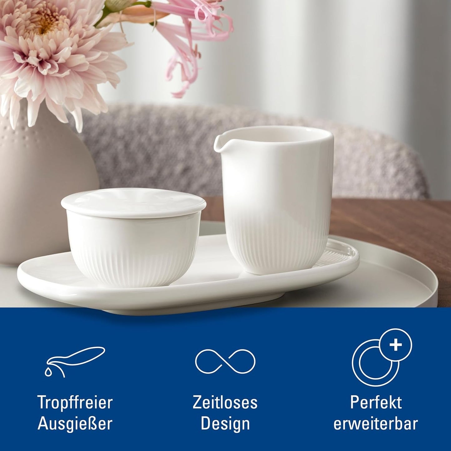 Villeroy & Boch - Taza de leche Afina 170 ml, blanca, apta para lavavajillas, microondas, jarra de leche, accesorio para café, jarra de cerámica, platillo, vajilla, porcelana Premium