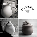 City to Cottage® - Juego de té grande | Rojo y Blanco | Puntos | Hecho a mano | Tetera de cerámica de 1,7 litros, jarra de leche, azucarero