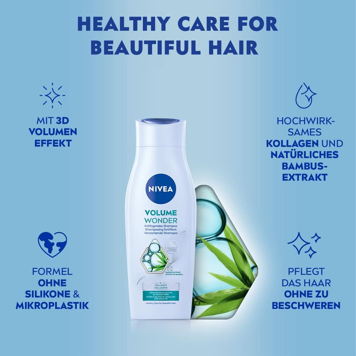 NIVEA Volume Wonder Champú fortalecedor, champú voluminizador, 50 ml Ducha y baño Naty Shop
