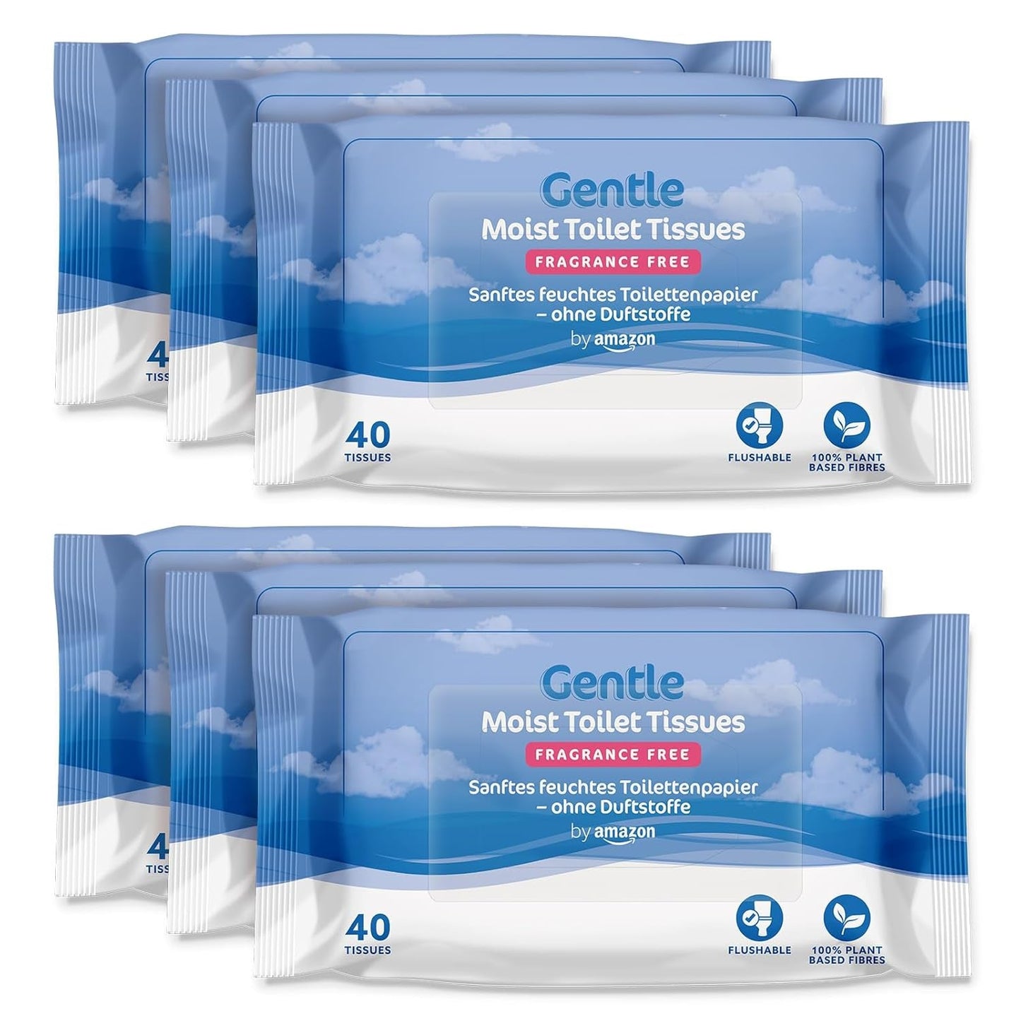 By Amazon Papeles higiénicos suaves, húmedos, inodoros, finos absorbentes y sin perfume, 240 unidades (6 paquetes de 40 unidades) (¡anteriormente marca Presto!)