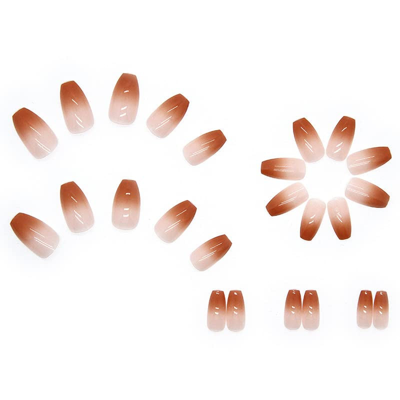24 piezas Prensa francesa en uñas cortas Ataúd Uñas artificiales Coral Rosa Ombre Uñas adhesivas Juego de uñas de bailarina Puntas de uñas acrílicas Mujeres Primavera Verano Accesorios de uñas