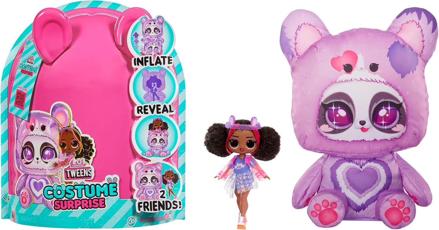 Jajaja ¡Sorpresa! Disfraz de preadolescente, aros sorpresa, linda muñeca de moda con disfraz inflable de panda morado y muchas sorpresas, incluida moda y accesorios geniales: ideal para niños a partir de 4 años