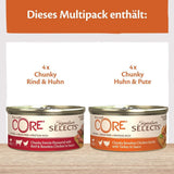 Wellness CORE Signature Selects 8 x 79 g, Mezcla de Carne de Res, Pollo y Pavo - Comida húmeda para gatos, deliciosas tiras en salsa, sin cereales, natural, hipoalergénica, alta en proteínas, alta en carne