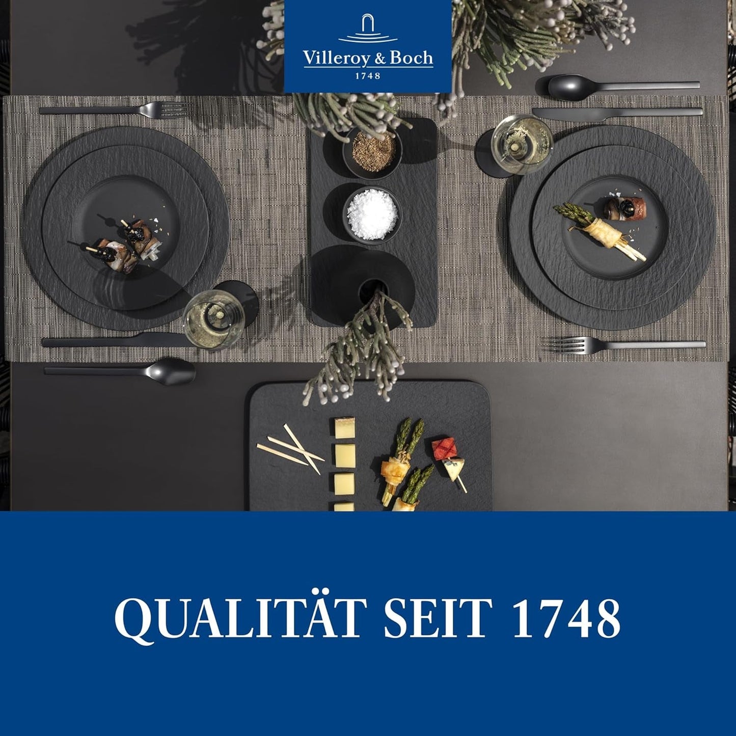 Villeroy & Boch Manufacture Rock Starter Set, 6 piezas, negro, apto para lavavajillas y microondas, vajilla negra mate, vajilla, cubiertos, porcelana premium